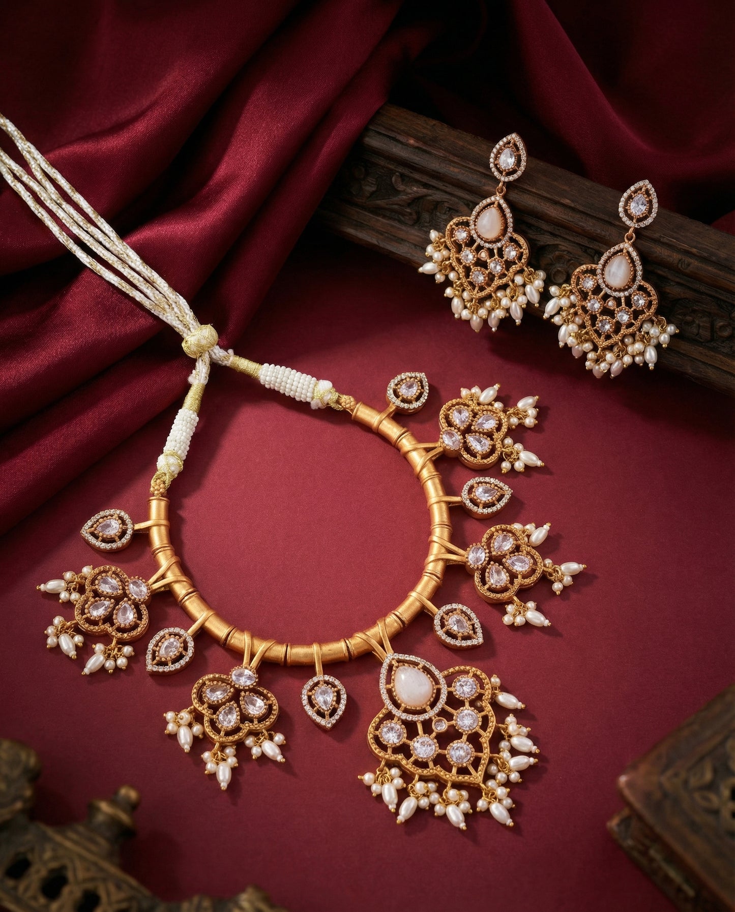 Silver White Tayaba Collar Necklace Set With Earring