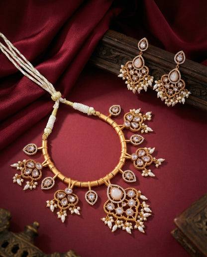 Silver White Tayaba Collar Necklace Set With Earring