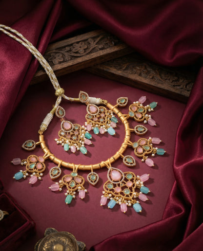 Pastel Tayaba Collar Necklace Set With Earring
