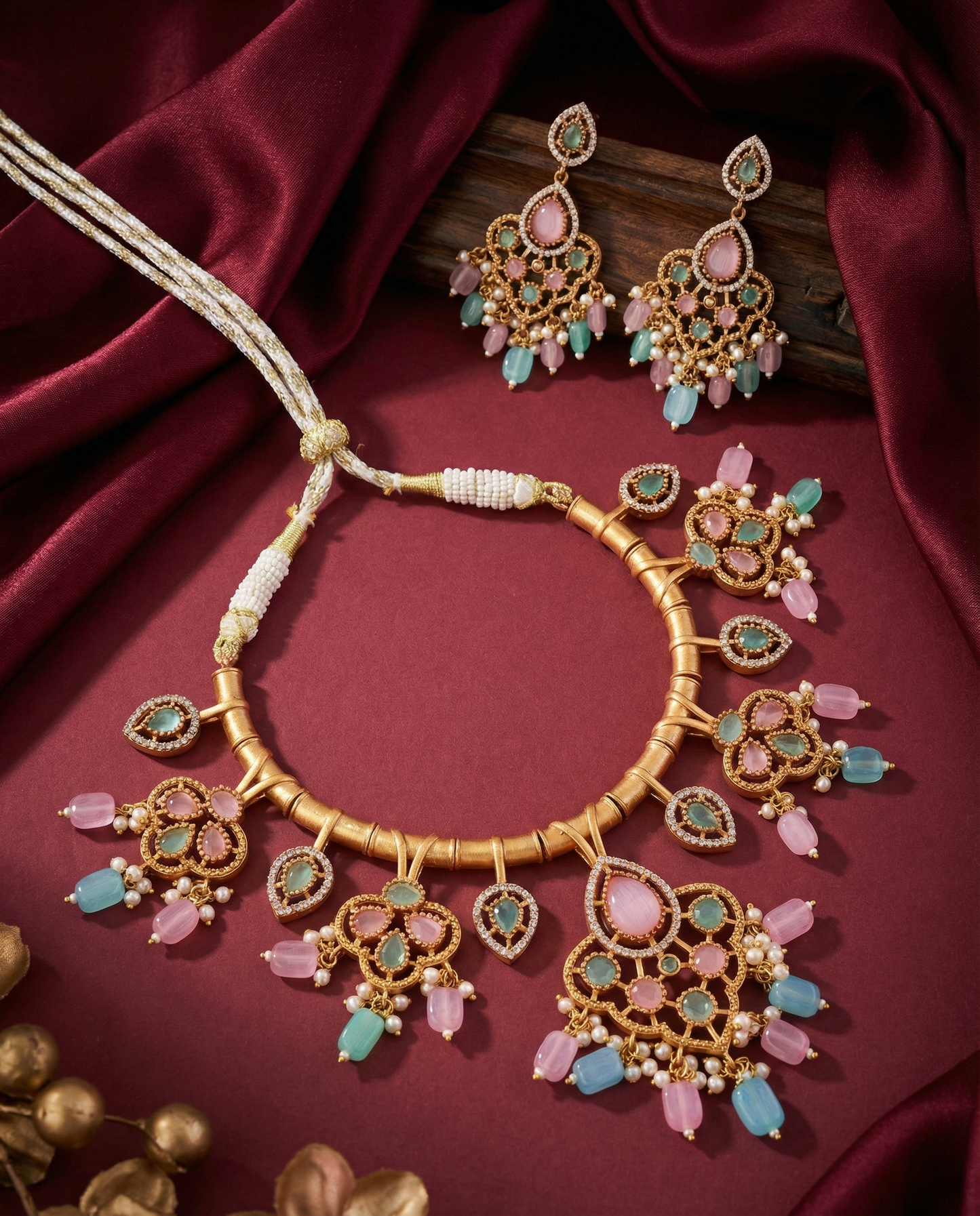 Pastel Tayaba Collar Necklace Set With Earring