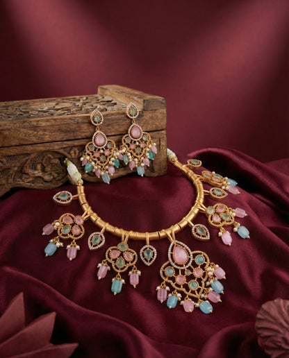 Pastel Tayaba Collar Necklace Set With Earring