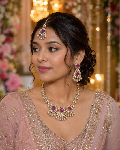 Purple Subhashree Premium Zircone Polki Dupe Necklace Set