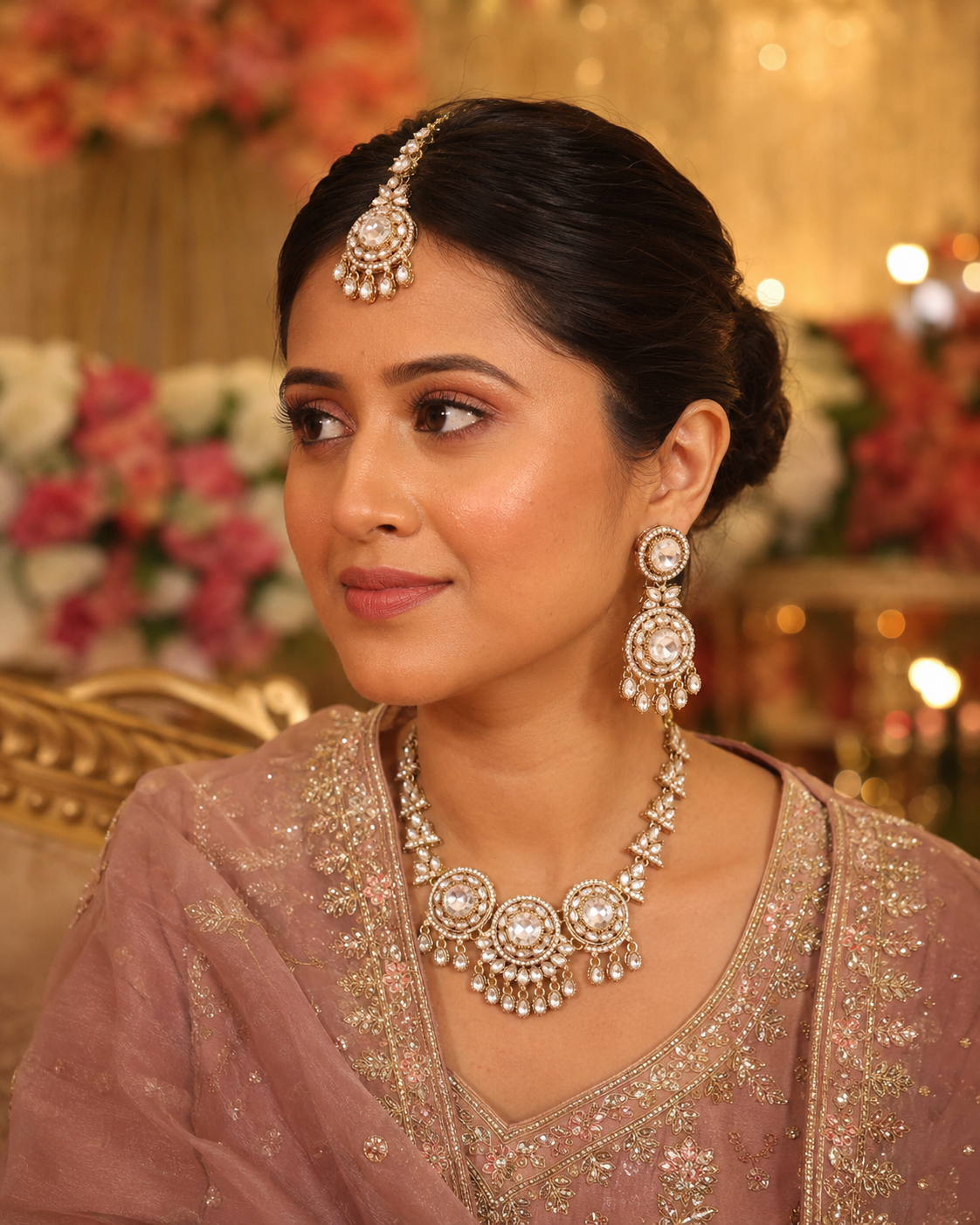 Silver Subhashree Premium Zircone Polki Dupe Necklace Set