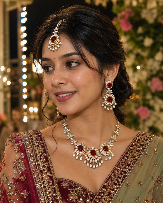 Ruby Subhashree Premium Zircone Polki Dupe Necklace Set