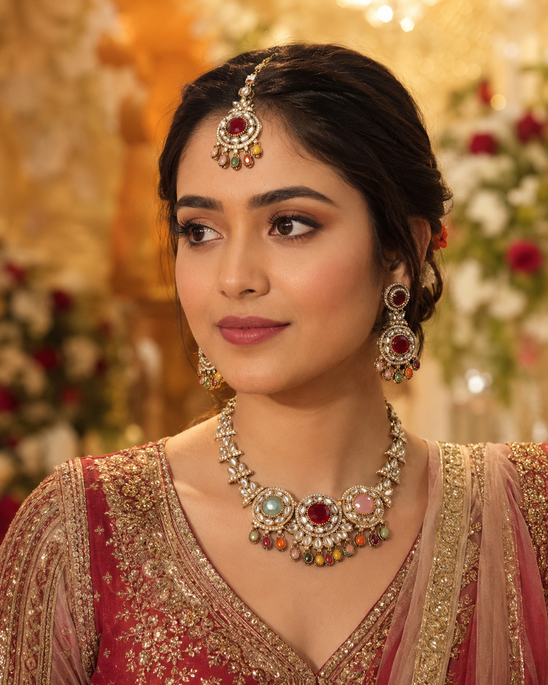 Multi Subhashree Premium Zircone Polki Dupe Necklace Set