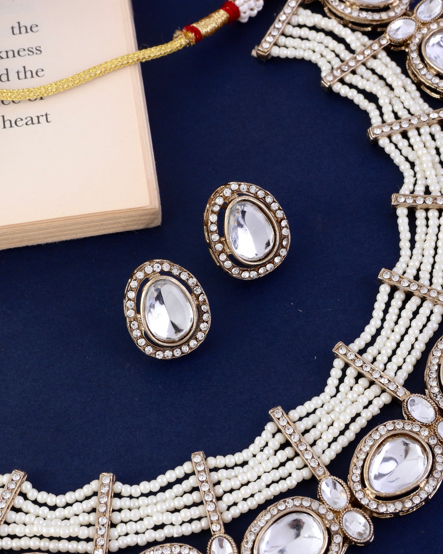 Pearl Darvesh Zircone Polki Dupe Pearl Necklace with Earring