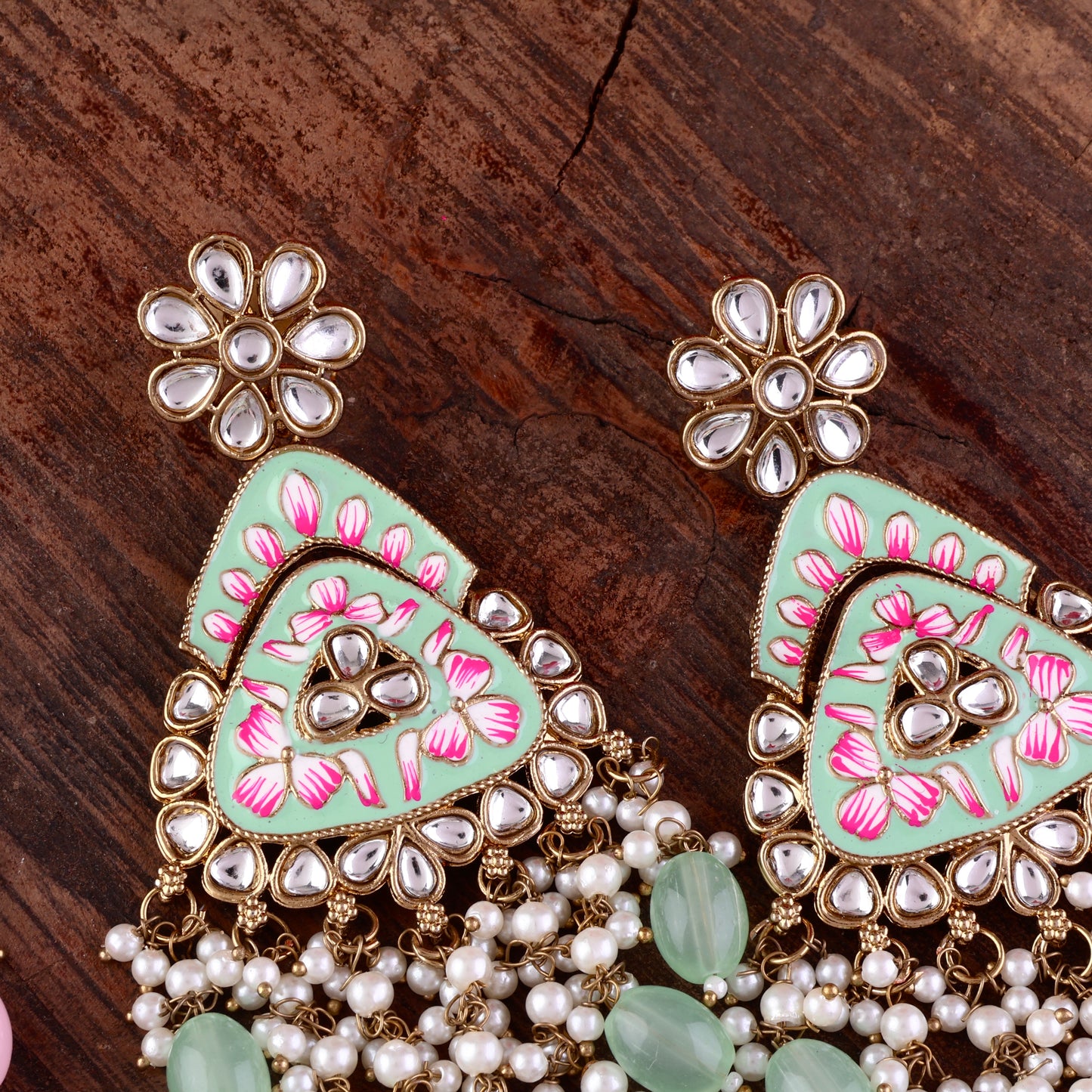 Mint Vaidehi Meenkari Kundan Earring