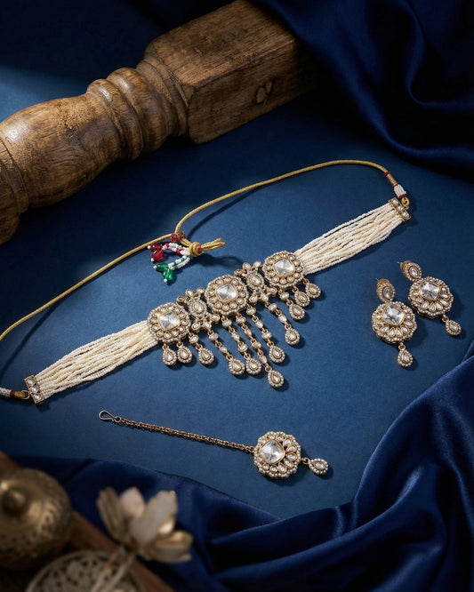 Silver Meher Premium Necklace with Earring and Mangteeka