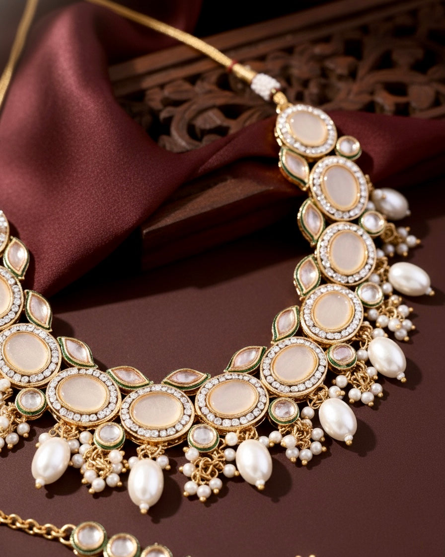Ivory Vridha Premium Monalisa Necklace Set