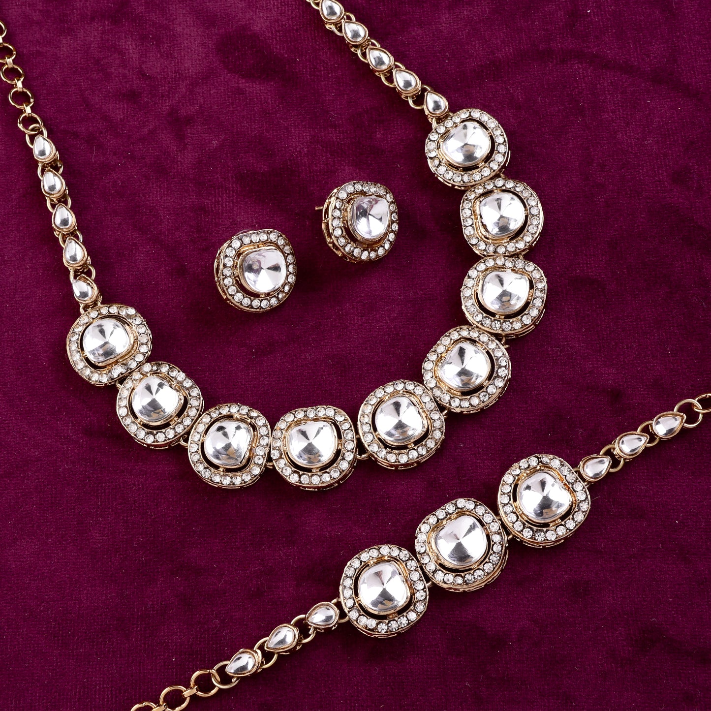 Zareena Polki Dupe Necklace with Earring and Bracelet