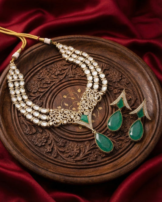 Green Viola Premium Moissanite Stone Necklace with Earring