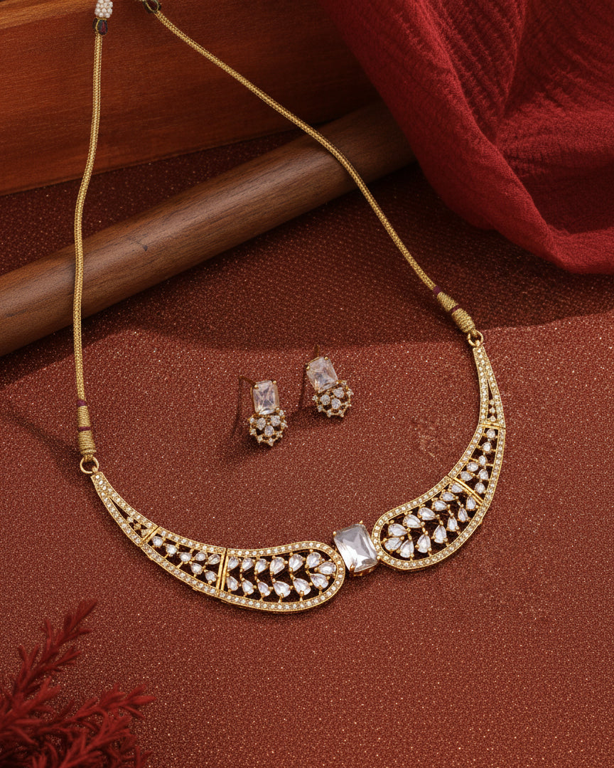 White Nuha Designer Indo Western Necklace With Earrings