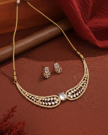 White Nuha Designer Indo Western Necklace With Earrings