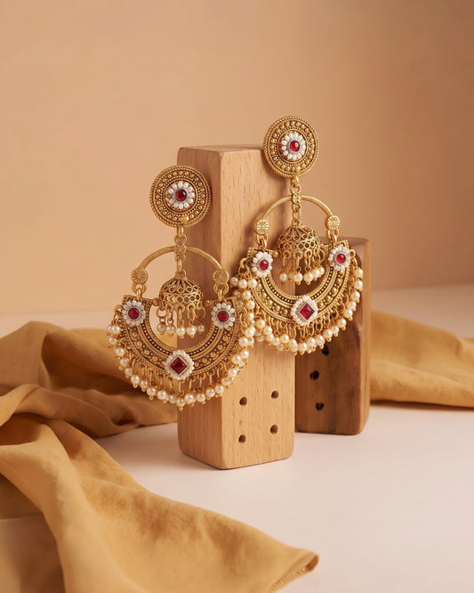 Gold Red Anahita Premium Brass Lookalike Earring