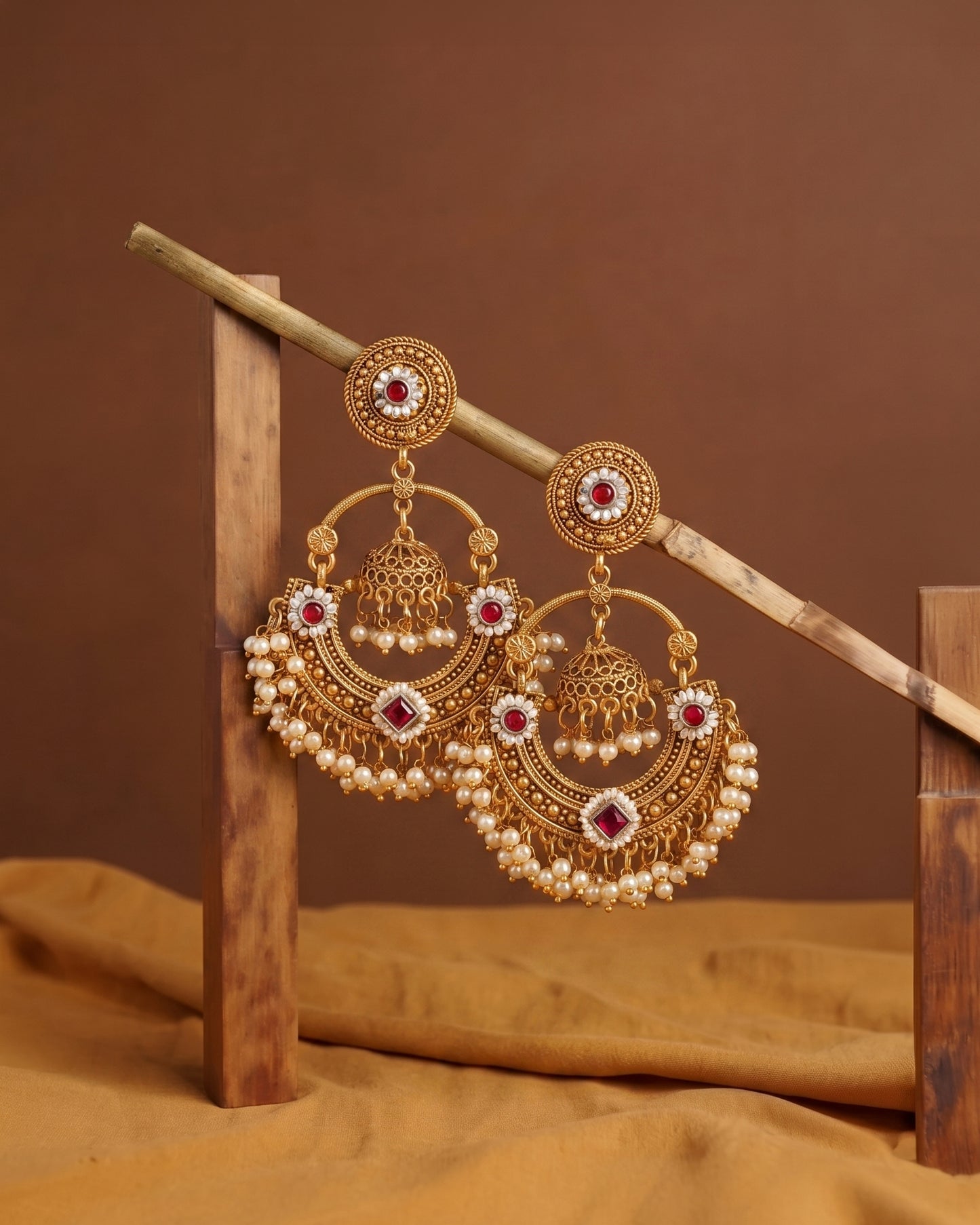 Gold Red Anahita Premium Brass Lookalike Earring