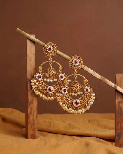 Gold Red Anahita Premium Brass Lookalike Earring