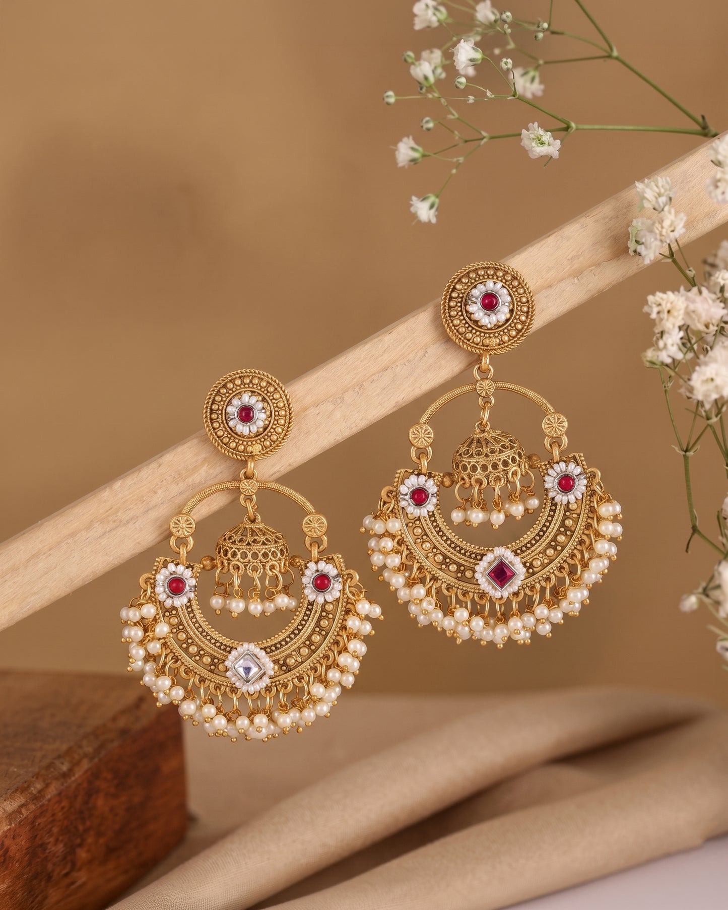 Gold Red Anahita Premium Brass Lookalike Earring