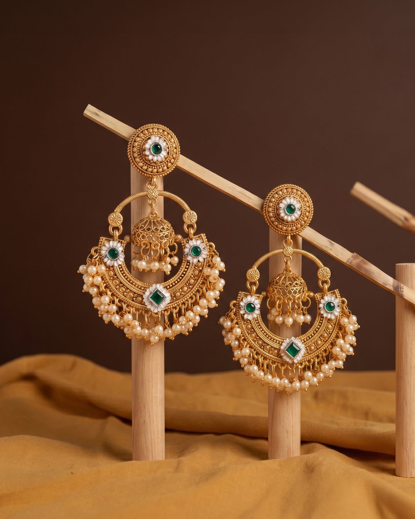 Gold Green Anahita Premium Brass Lookalike Earring