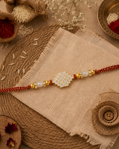 Red Ruwai Diamond Rakhi For Brother | Tilak Set Included