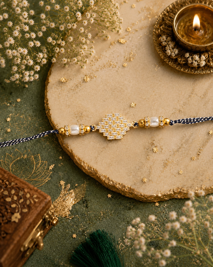 Blue Ruwai Diamond Rakhi For Brother | Tilak Set Included