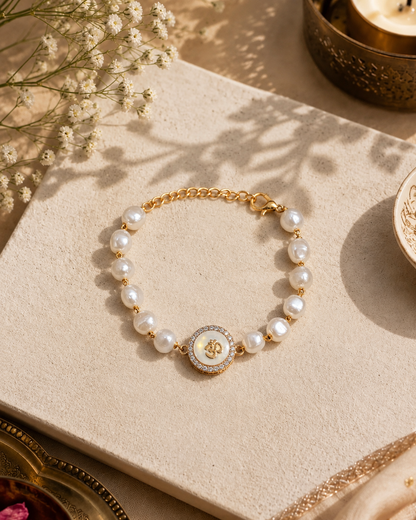 Omaya Pearl Bracelet Rakhi | Tilak Set Included