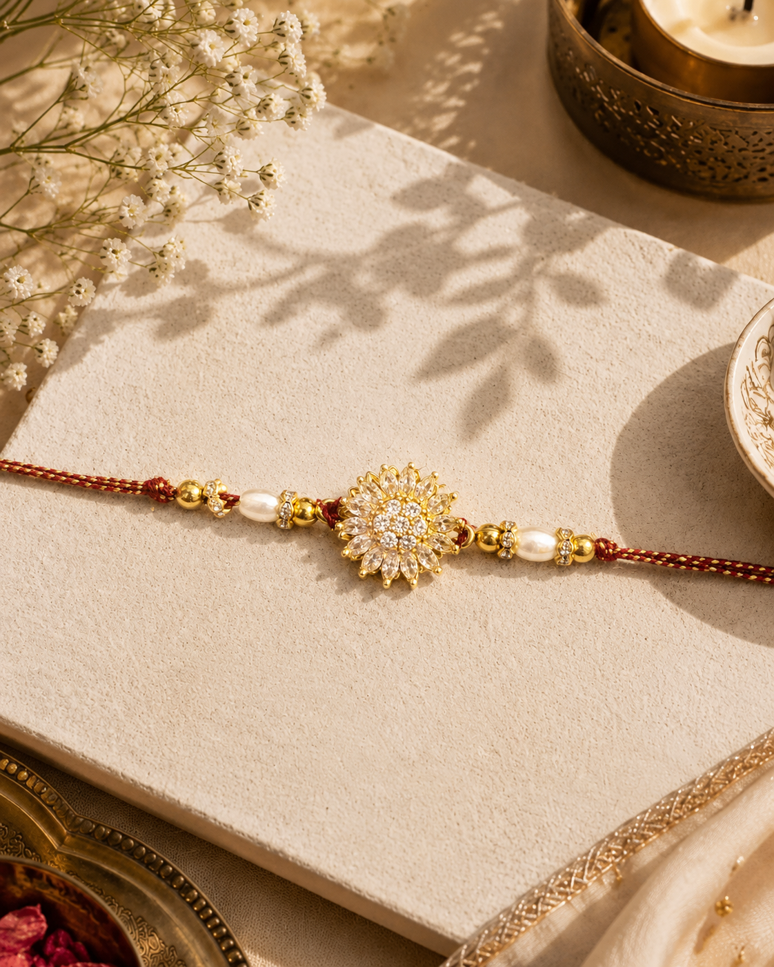Thivya Spinning Charm Diamond Rakhi For Brother | Tilak Set Included