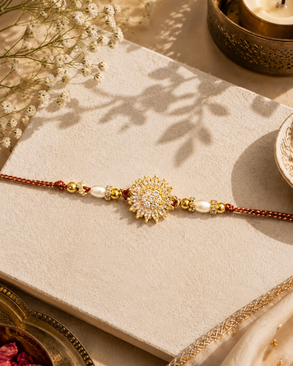 Thivya Spinning Charm Diamond Rakhi For Brother | Tilak Set Included