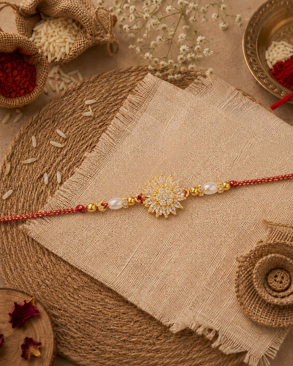 Thivya Spinning Charm Diamond Rakhi For Brother | Tilak Set Included