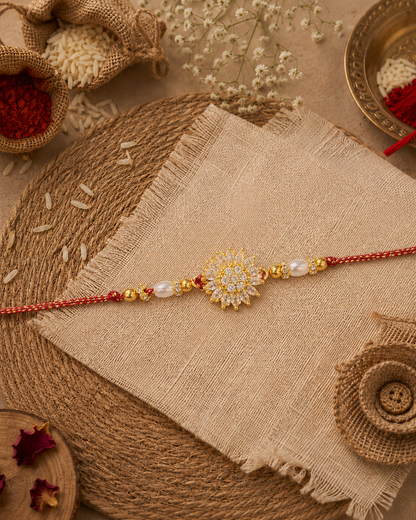 Thivya Spinning Charm Diamond Rakhi For Brother | Tilak Set Included