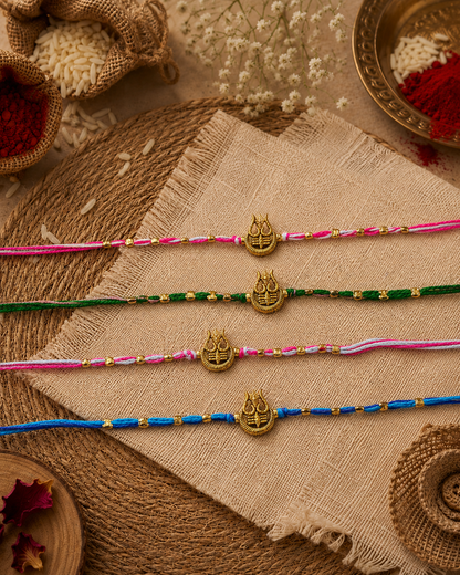 Pack of 4 Trishoola Rakhi Set | Tilak Set Included