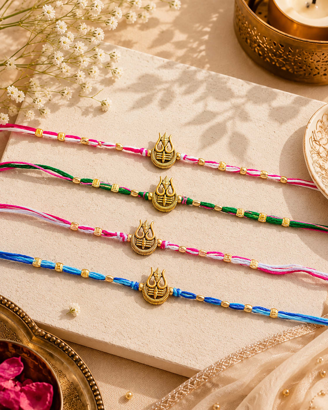 Pack of 4 Trishoola Rakhi Set | Tilak Set Included