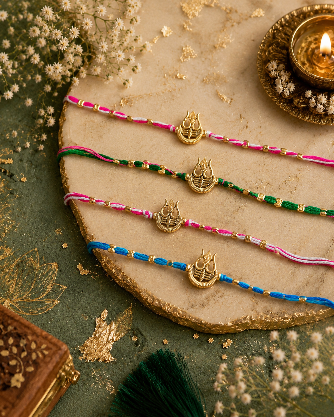 Pack of 4 Trishoola Rakhi Set | Tilak Set Included