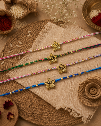 Pack of 4 Mahdevika Rakhi Set | Tilak Set Included