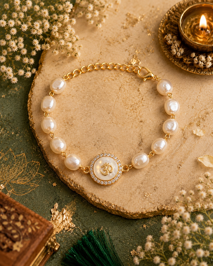 Omaya Pearl Bracelet Rakhi | Tilak Set Included