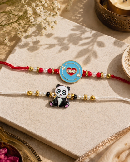 Pack of 2 Panda - Bro Love Rakhi Set | Tilak Set Included