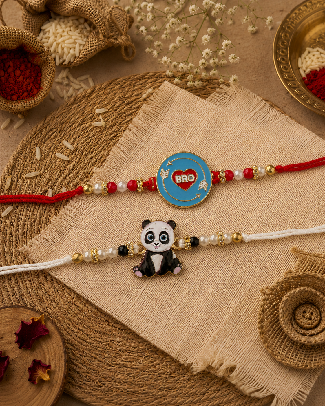 Pack of 2 Panda - Bro Love Rakhi Set | Tilak Set Included