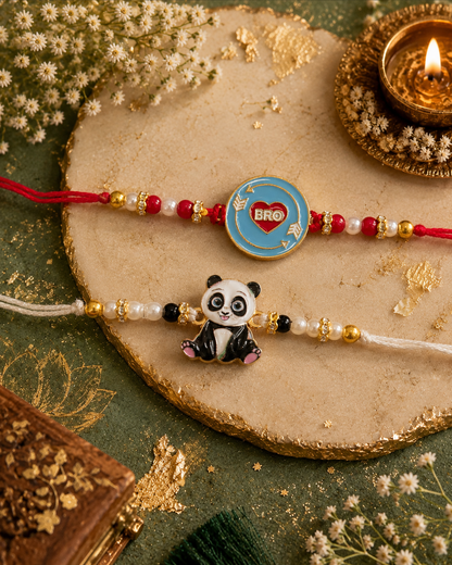 Pack of 2 Panda - Bro Love Rakhi Set | Tilak Set Included