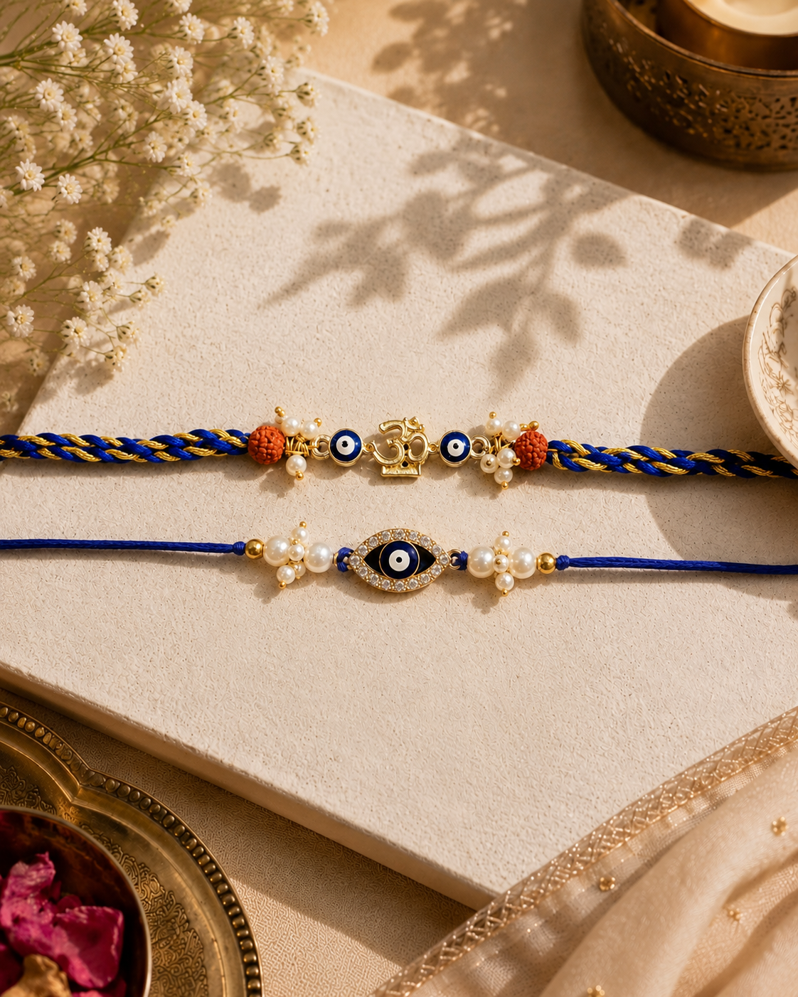 Pack of 2 Om Evil Eye - Indra Rakhi Set | Tilak Set Included