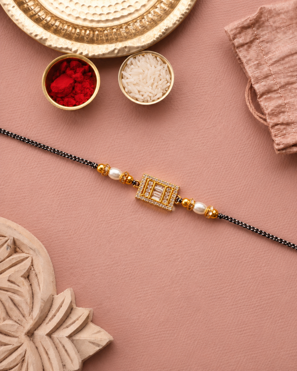 Blue Carolina Diamond Rakhi For Brother | Tilak Set Included
