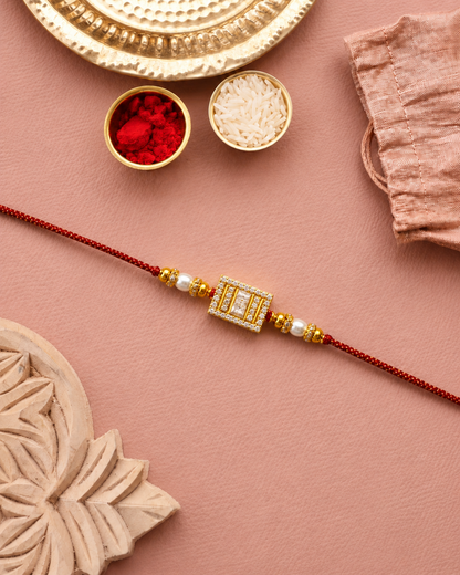 Red Carolina Diamond Rakhi For Brother | Tilak Set Included
