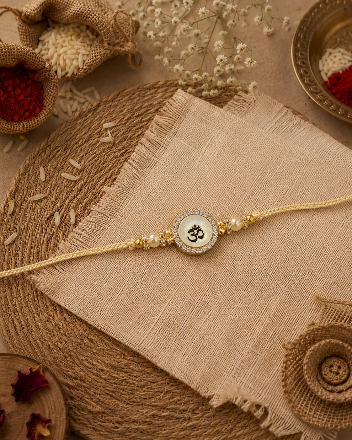 Omaya Pearl Rakhi for Brother | Tilak Set Included