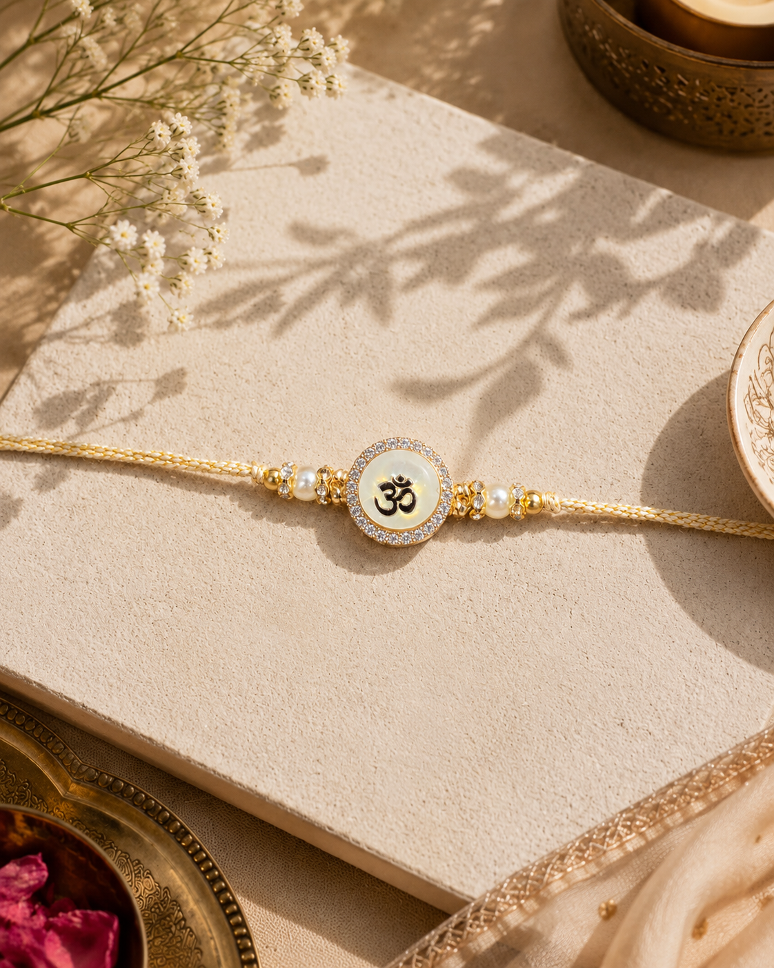 Omaya Pearl Rakhi for Brother | Tilak Set Included