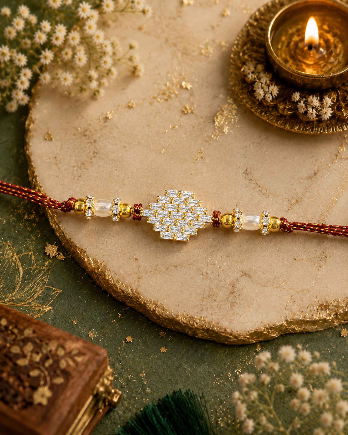 Red Ruwai Diamond Rakhi For Brother | Tilak Set Included