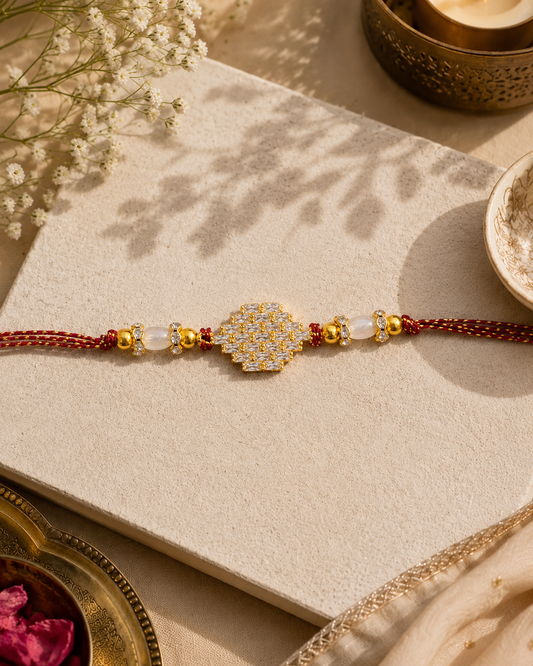 Red Ruwai Diamond Rakhi For Brother | Tilak Set Included