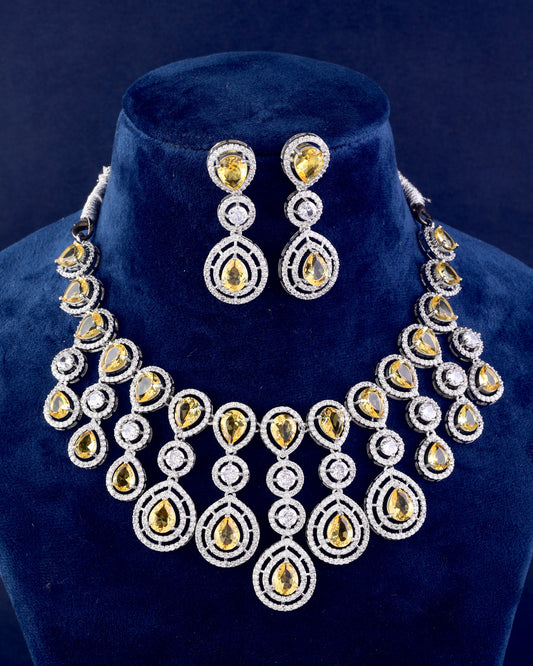 Yellow Ananya American Diamond Necklace Set with Earring