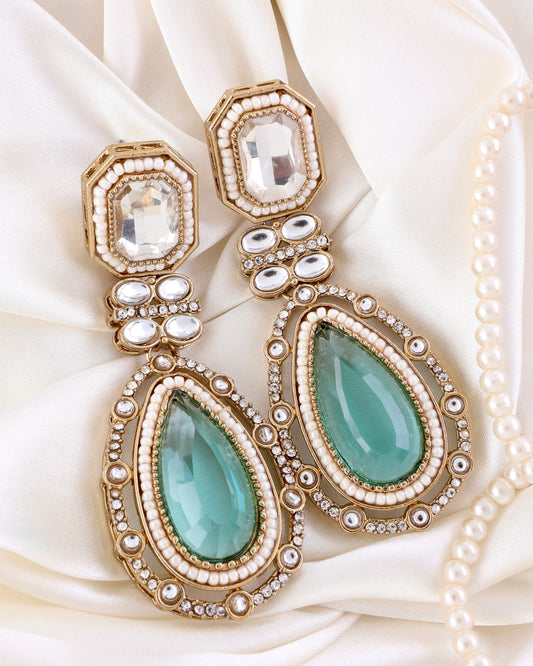 Turquoise Aarit Premium Designer Zircone Polki Dupe Earring