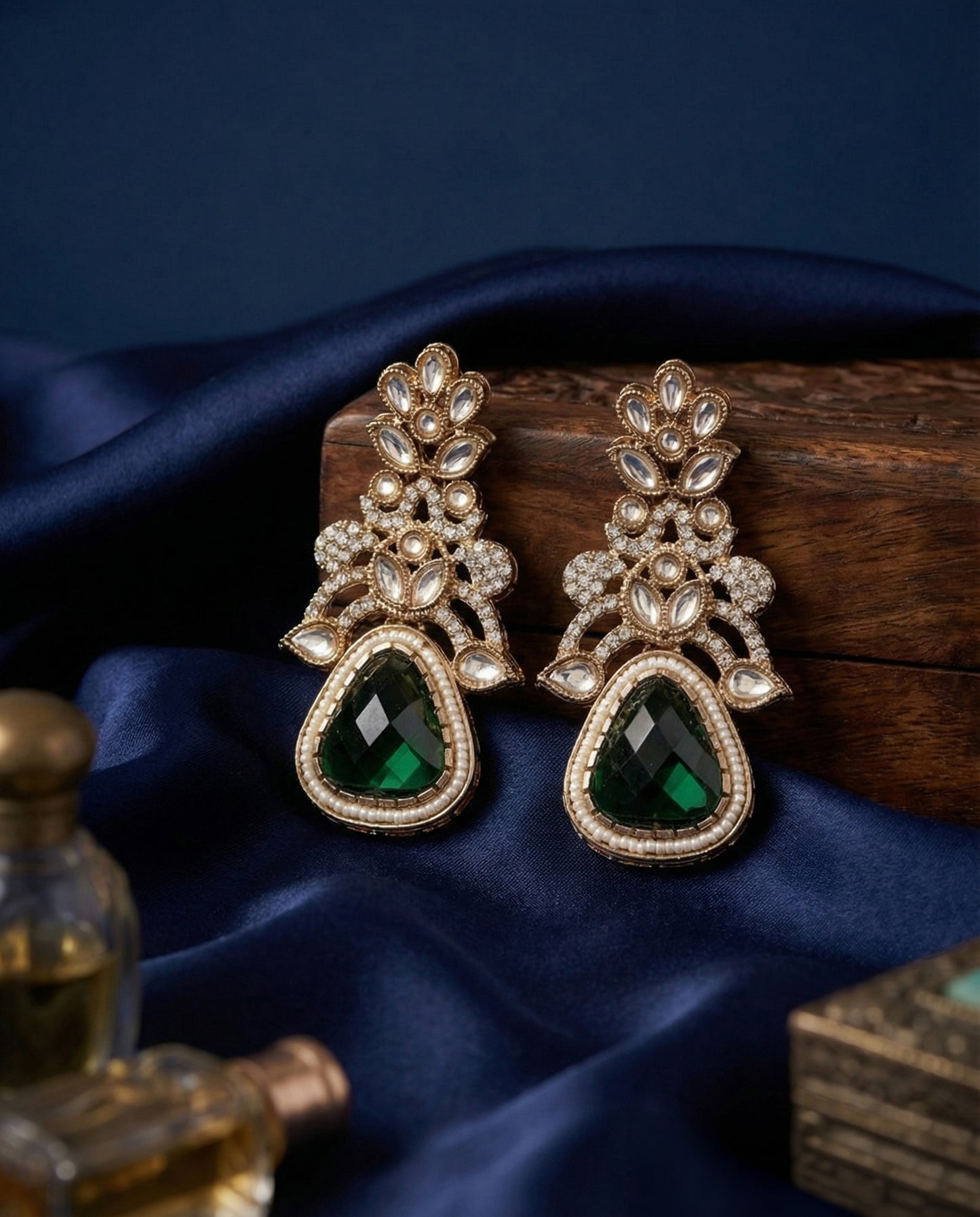 Emerald Sylas Premium Designer Zircone Kundan Earring