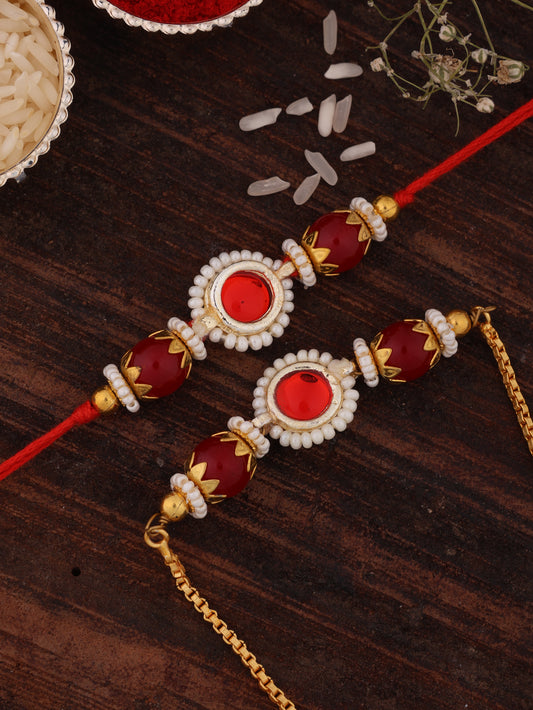 Red Adrika Bhaiya Bhabhi Rakhi with Tilak Set and Card
