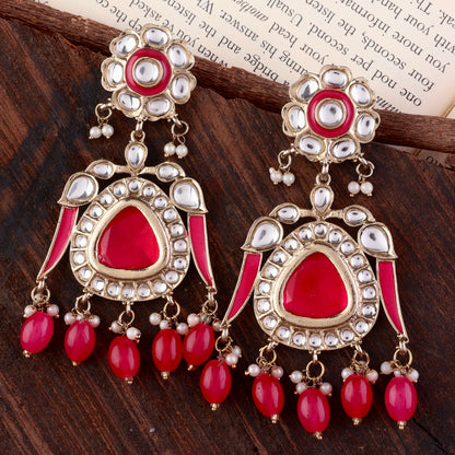 Pink Rutuja Kundan Meena Earring