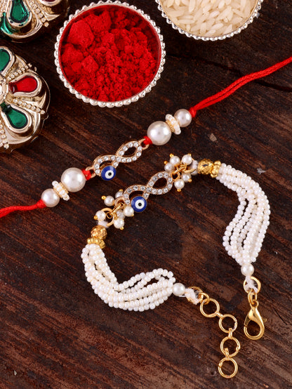 Rakshit Bhaiya Rakhi and Bhabhi Bracelet with Tilak Set and Card
